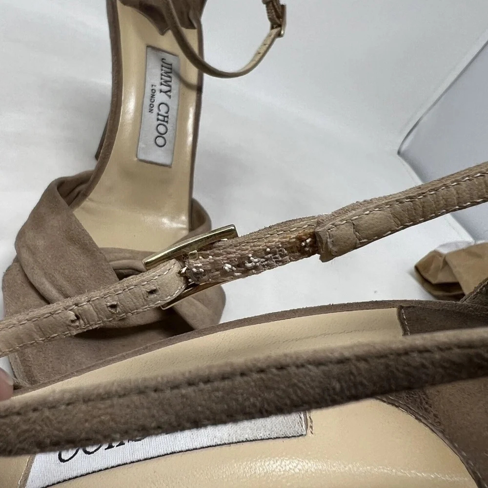 Jimmy Choo High Heels Beige Brown Suede Womens EU 38.5 Italy - Picture 7 of 10